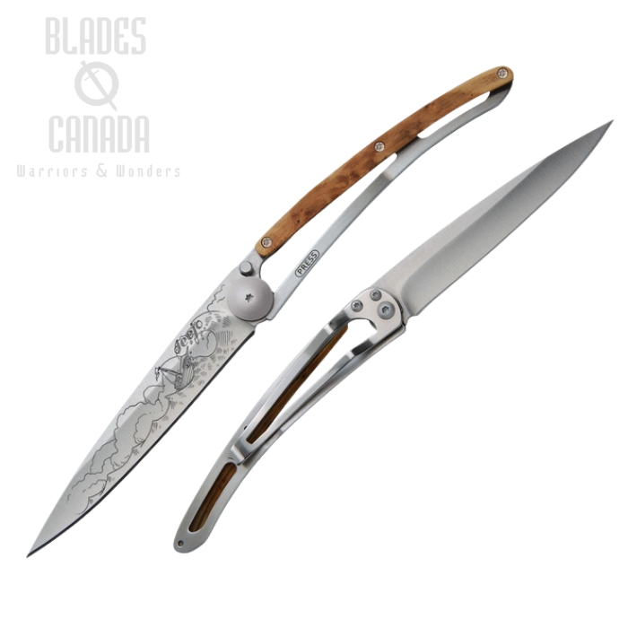Deejo Tattoo 37g Ocean Sea Folding Knife, Stainless, Juniper Wood, DEE1CB033