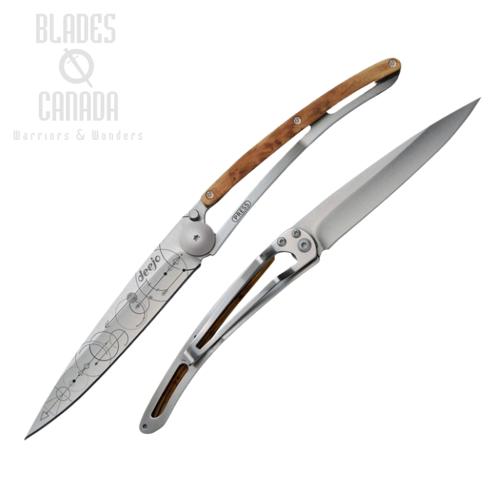 Deejo Tattoo 37g Geometric Folding Knife, Juniper Wood, DEE1CB044