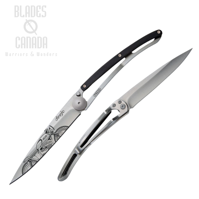Deejo Tattoo 37g Titan Motorcycle Folding Knife, Stainless, Ebony Wood, DEE1CB053 Deejo Tattoo 37g Titan Motorcycle Folding Knife, Stainless, Ebony Wood, DEE1CB053