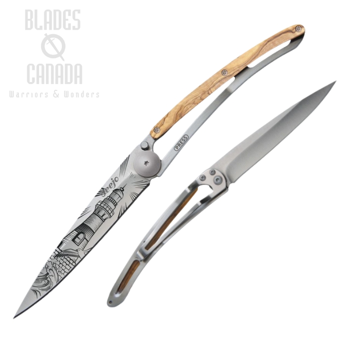 Deejo Tattoo 37g Lighthouse Folding Knife, Stainless, Olive Wood, DEE1CB060 Deejo Tattoo 37g Lighthouse Folding Knife, Stainless, Olive Wood, DEE1CB060