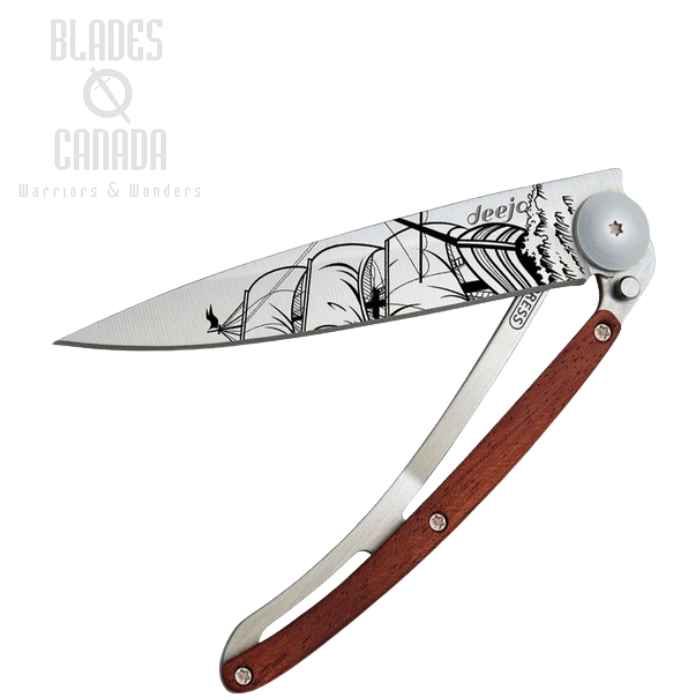 Deejo Tattoo 37g Corsair Folding Knife, Stainless, Coralwood, DEE1CB063