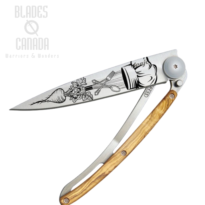 Deejo Tattoo 37g Chef Folding Knife, Stainless, Olive Wood, DEE1CB065