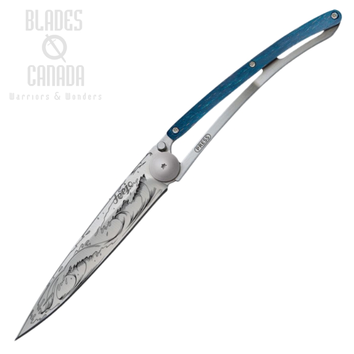 Deejo Tattoo 37g Wave Folding Knife, Stainless, Blue Beech Wood, DEE1CB081 Deejo Tattoo 37g Wave Folding Knife, Stainless, Blue Beech Wood, DEE1CB081