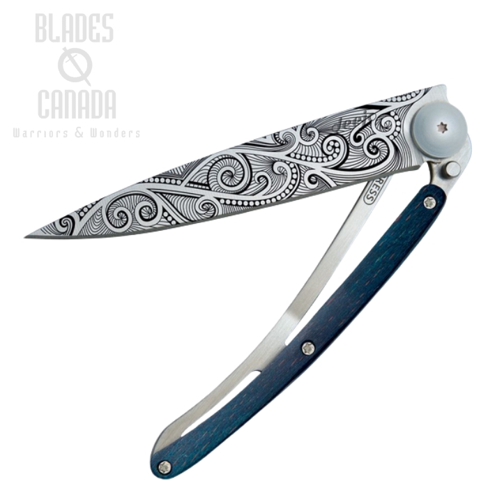 Deejo Tattoo 37g Pacific Folding Knife, Stainless, Blue Beech Wood, DEE1CB083 Deejo Tattoo 37g Pacific Folding Knife, Stainless, Blue Beech Wood, DEE1CB083
