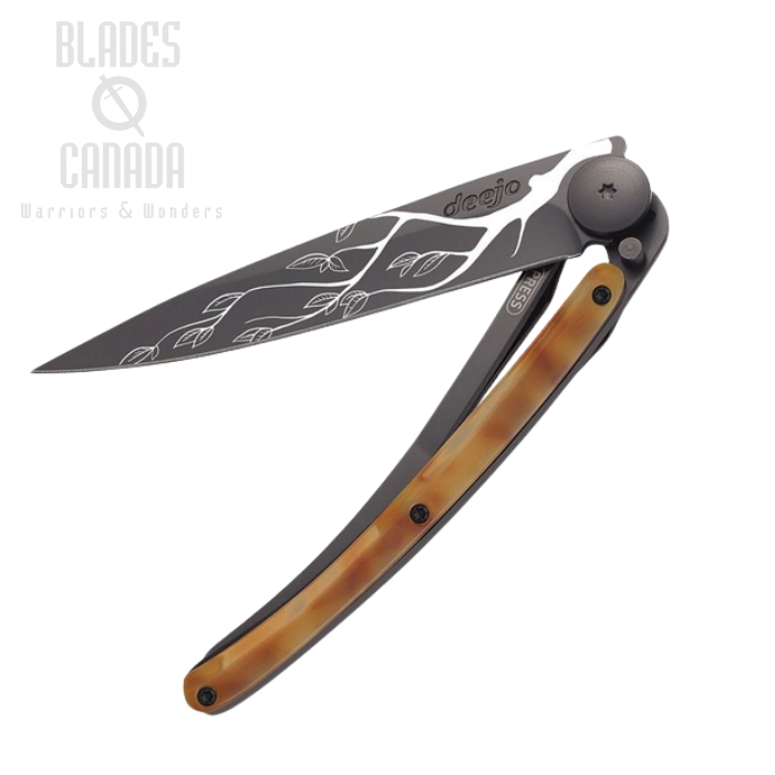 Deejo Tattoo 37g Tree Folding Knife, Stainless Black, Imitation Tortoise Shell, DEE1CC203 Deejo Tattoo 37g Tree Folding Knife, Stainless Black, Imitation Tortoise Shell, DEE1CC203