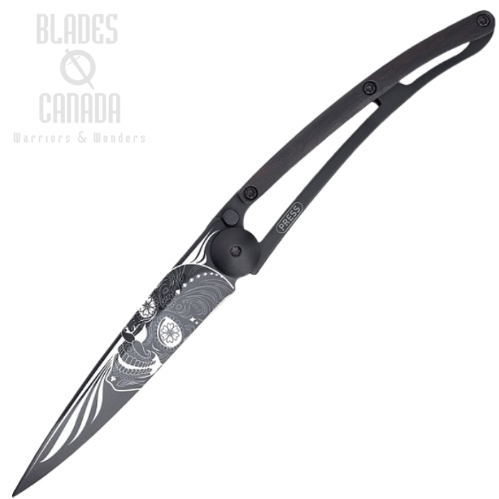 Deejo Black Tattoo Framelock Folding Knife, Granadilla Wood, 37 Gram, 1GB106