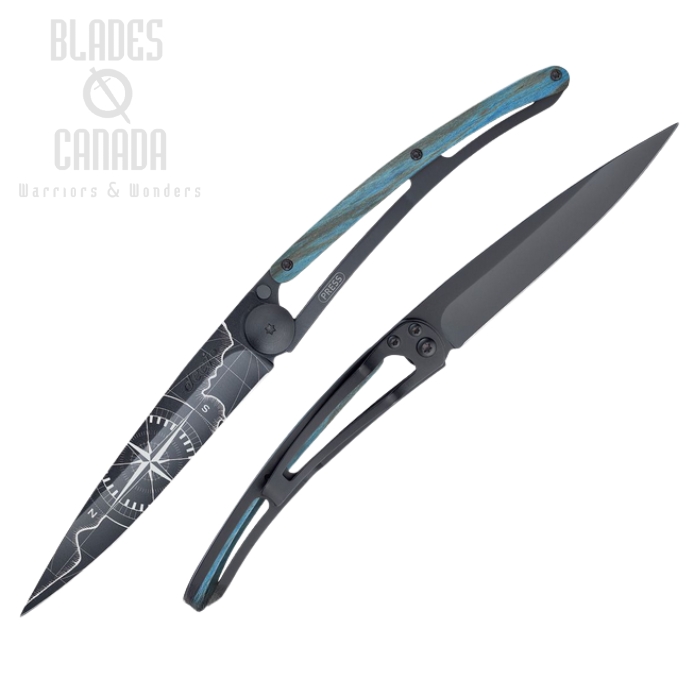 Deejo Tattoo 37g Terra Folding Knife, Stainless Black, Blue Beech Wood, DEE1GB144 Deejo Tattoo 37g Terra Folding Knife, Stainless Black, Blue Beech Wood, DEE1GB144