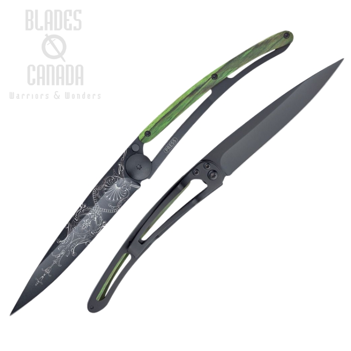 Deejo Tattoo 37g Versailles Folding Knife, Stainless Black, Green Beech Wood, DEE1GB146 Deejo Tattoo 37g Versailles Folding Knife, Stainless Black, Green Beech Wood, DEE1GB146