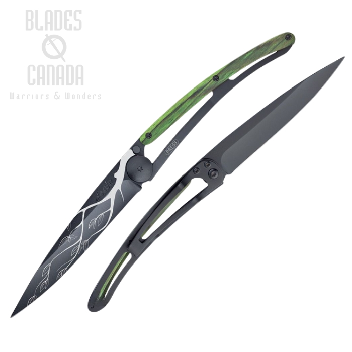 Deejo Tattoo 37g Tree Folding Knife, Stainless Black, Green BEech Wood, DEE1GB147 Deejo Tattoo 37g Tree Folding Knife, Stainless Black, Green BEech Wood, DEE1GB147
