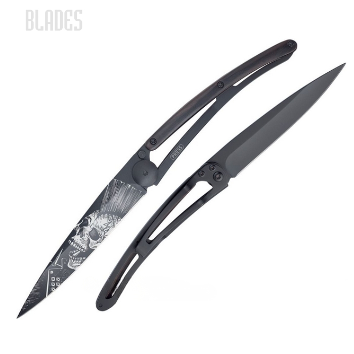 Deejo Tattoo 37g Punk Folding Knife, Stainless Black, Ebony Wood, DEE1GB148