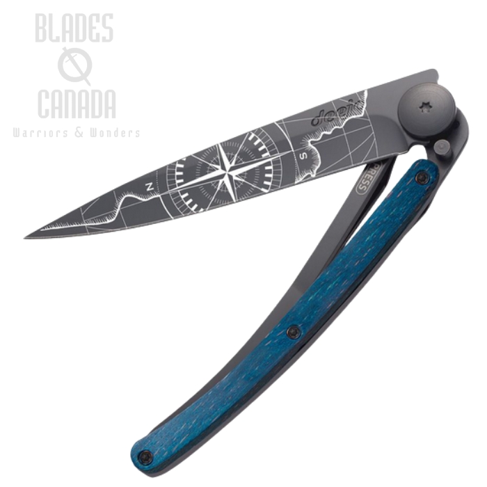 Deejo Tattoo 37g Terra Incognita Knife, Stainless Black, Blue Beech Wood, DEE1GB169 Deejo Tattoo 37g Terra Incognita Knife, Stainless Black, Blue Beech Wood, DEE1GB169