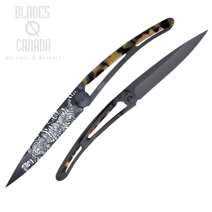 Deejo Tattoo 37g Tiger Folding Knife, Stainless Black, Imitation Tortoise Shell, DEE1GC100 Deejo Tattoo 37g Tiger Folding Knife, Stainless Black, Imitation Tortoise Shell, DEE1GC100