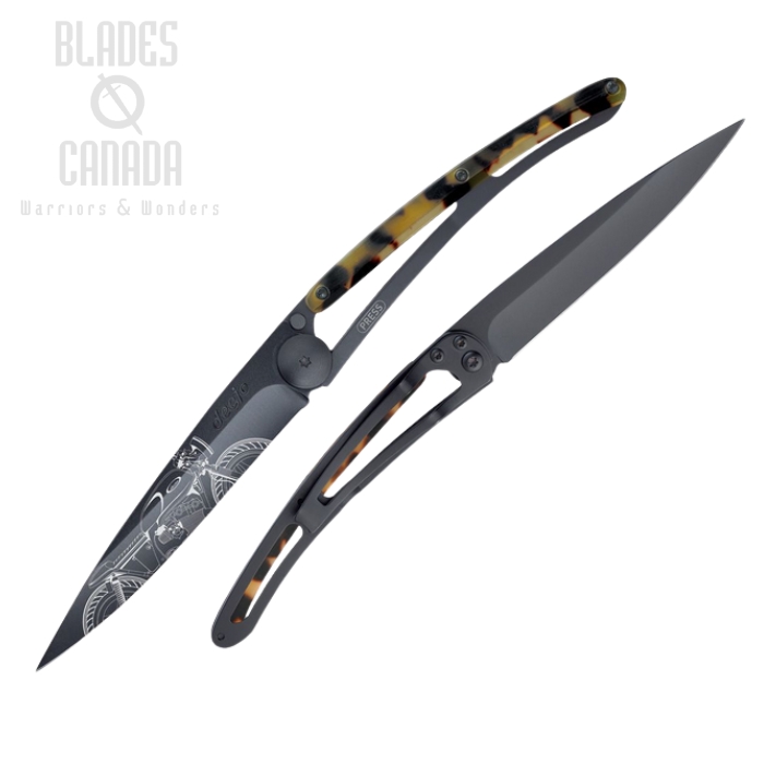 Deejo Tattoo 37g Racer Folding Knife, Stainless Black, Imitation Tortoise Shell, DEE1GC102 Deejo Tattoo 37g Racer Folding Knife, Stainless Black, Imitation Tortoise Shell, DEE1GC102