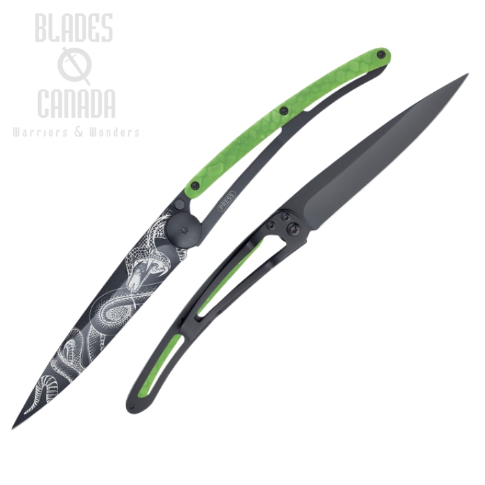 Deejo Tattoo 37g Snake Folding Knife, Stainless Black, Synthetic Python Green, DEE1GC203 Deejo Tattoo 37g Snake Folding Knife, Stainless Black, Synthetic Python Green, DEE1GC203