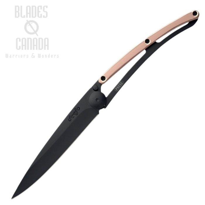 Deejo Tattoo 37g Folding Knife, Stainless Black, Rose Gold Gilded Zamac, 1GM012