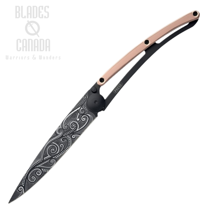 Deejo Tattoo 37g Pacific Folding Knife, Stainless, Rose Gold Gilded Zamac, DEE1GM026 Deejo Tattoo 37g Pacific Folding Knife, Stainless, Rose Gold Gilded Zamac, DEE1GM026