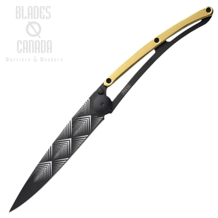 Deejo Tattoo 27g Art Deco Folding Knife, Stainless Black, Gold Gilded Zamac, DEE9GM021 Deejo Tattoo 27g Art Deco Folding Knife, Stainless Black, Gold Gilded Zamac, DEE9GM021