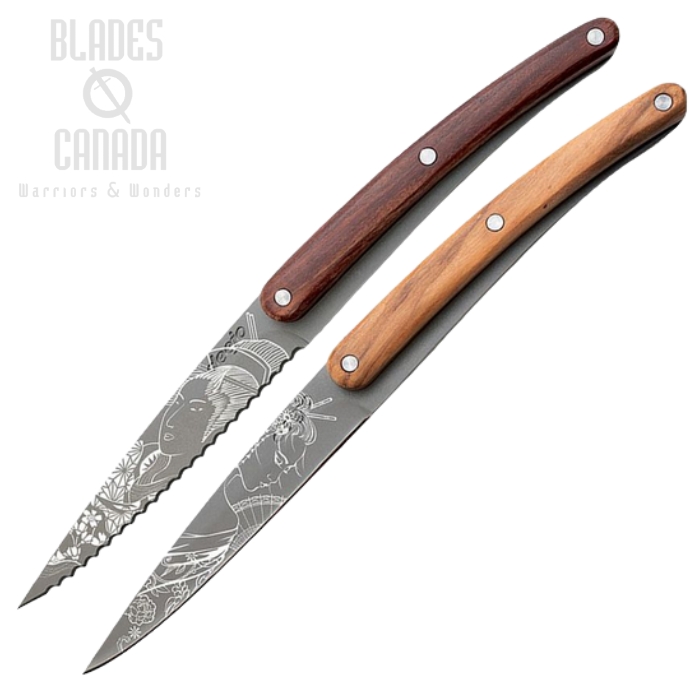 Deejo Paring Knife Set Japanese, Stainless, Coralwood/Olive Wood, DEECFB103