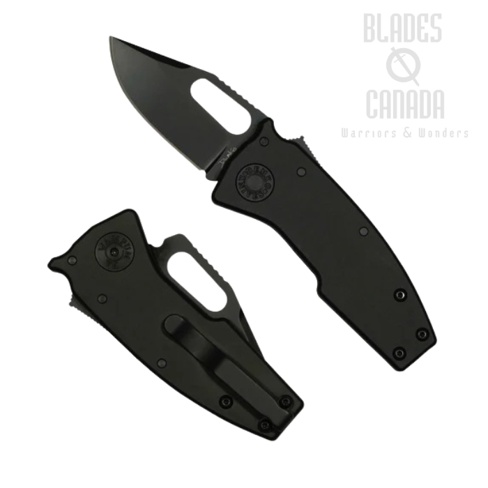 Demko Nano-Shark Stealth Shark Lock Folding Knife, CPM 20CV Black Clip Point, Aluminum Black, NANO-20CV-BLACK ALUM-CP