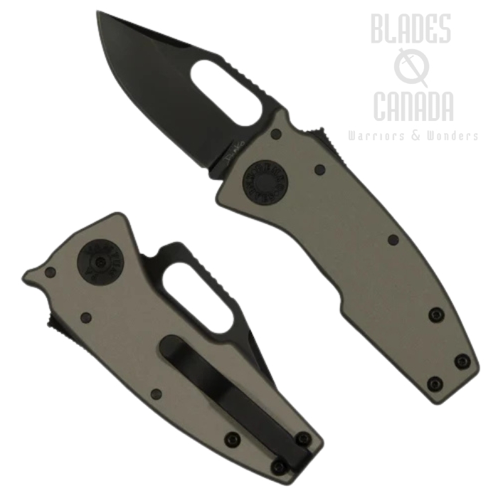 Demko Nano-Shark Stealth Shark Lock Folding Knife, CPM 20CV Black Clip Point, Aluminum Artillery Grey, NANO-20CV-ARTILLERY GREY ALUM-CP