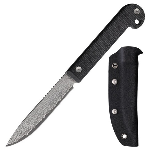 (image for) Daggerr Ataman Fixed Blade Knife, Damascus Steel, Black Canvas Micarta, Kydex Sheath, DG2409S-MBK-DMSK