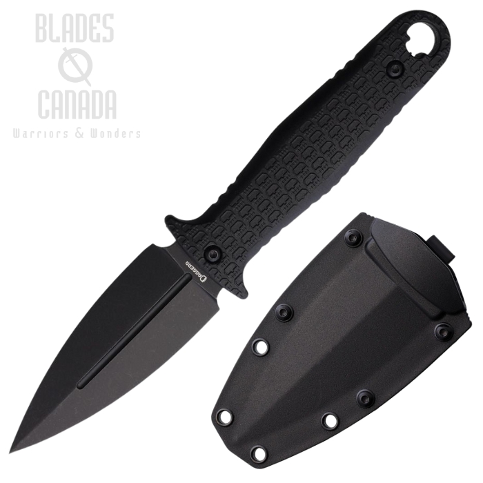 Daggerr Combat Dagger Fixed Blade Knife, Stainless Black SW, Nylon Black Textured, Belt Sheath, DGRCBTFBKBW