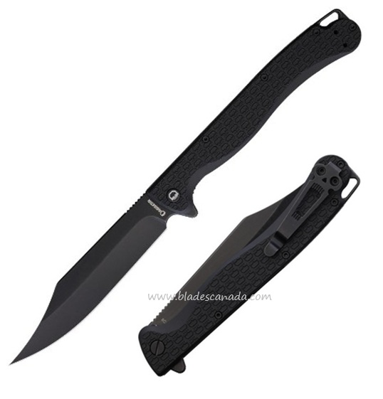 Daggerr toothpick Flipper Folding Knife, Black SW Blade, Textured Black Handle, DGRTPFBKBW