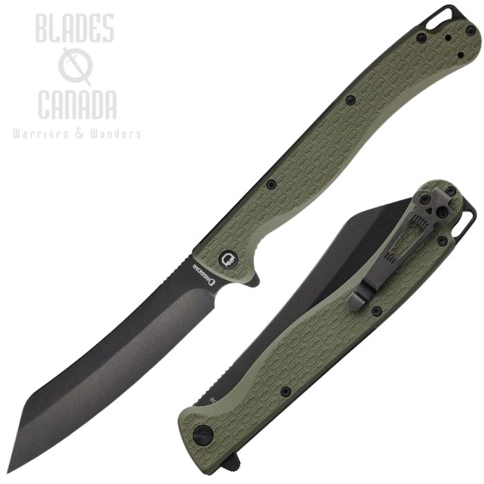 (image for) Daggerr Tesak Flipper Folding Knife, Black SW Blade, FRN OD Green, TKFRNOLBW