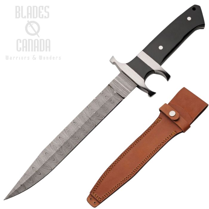 (image for) Damascus Sub Hilt Hunter Fixed Blade Knife, Damascus, Acrylic Black, DM1412