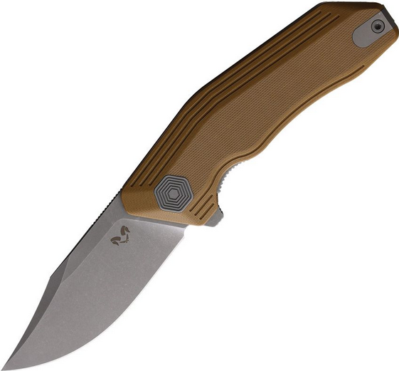 Damned Designs Cerebrus Flipper Folding Knife, 14C28N SW, G10 Tan, DMN005GT