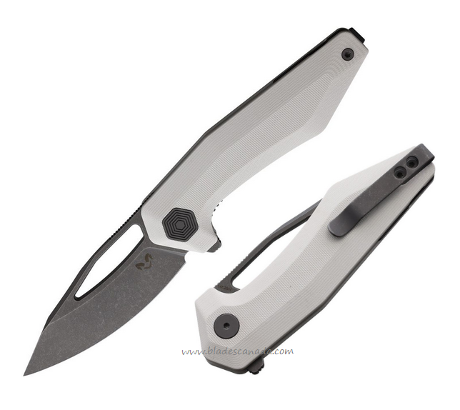 Damned Designs Brahma Flipper Folding Knife, 14C28N, G10 White, DMN010GW