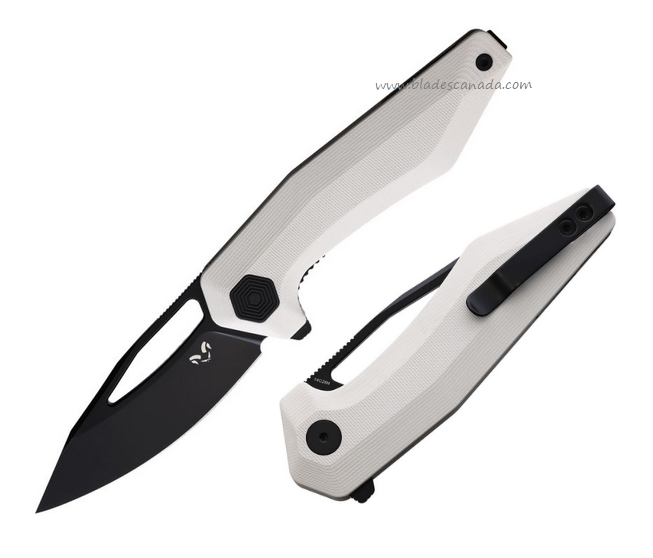 Damned Designs Brahma Flipper Folding Knife, 14C28N Black, G10 White, DMN010GWB