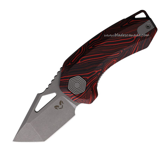 Damned Designs Oni Flipper Folding Knife, 14C28N, Damascus G10 Red/Black, DMN014BKRD