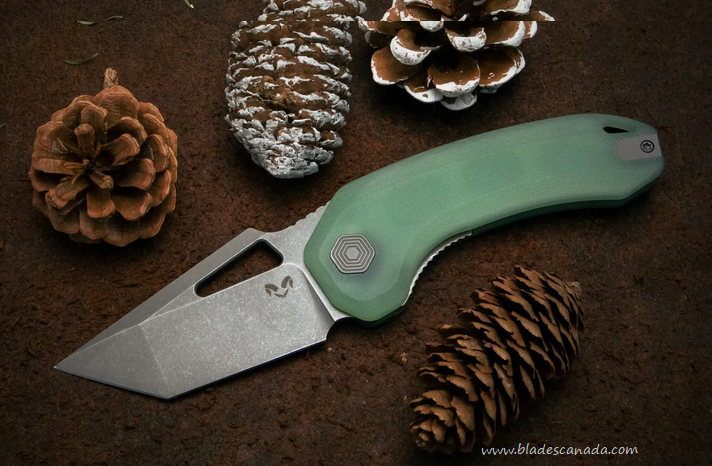 Damned Designs Oni XL Flipper Folding Knife, 14C28N SW, G10 Jade, DMN014XLGJ