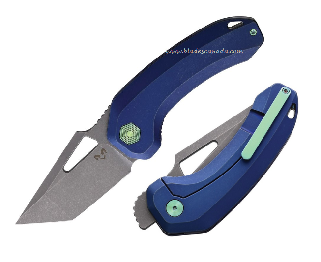 Damned Designs Oni XL Flipper Framelock Knife, CPM S35VN, Titanium Blue, DMN014XLTBL