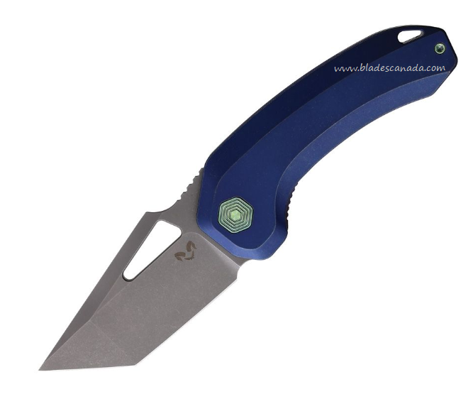 Damned Designs Oni XL Flipper Framelock Knife, S35Vn, Titanium Blue, DMN014XLTBL2