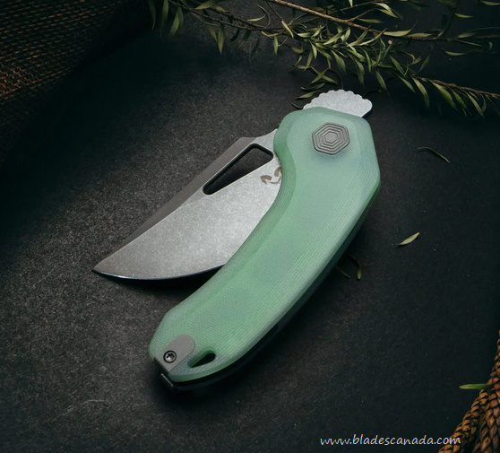 Damned Designs Djinn XL Flipper Framelock Knife, 14C28N, G10 Jade, DMN015XLGJ