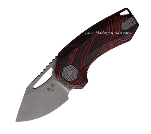 Damned Designs Anzu Flipper Folding Knife, 14C28N SW, Damascus G10 Black/Red, DMN016BKRD