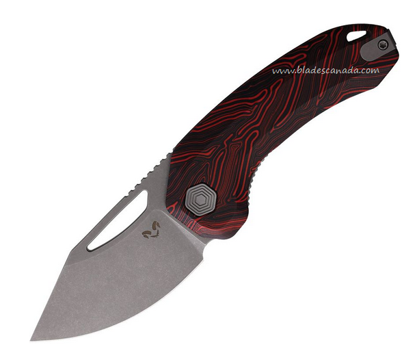 Damned Designs Anzu XL Flipper Framelock Knife, 14C28N SW, Damascus G10 Black/Red, DMN016XLBKRD