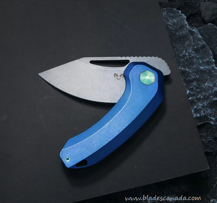 Damned Designs Anzu XL Flipper Framelock Knife, CPM S35VN SW, Titanium Blue, DMN016XLTSW