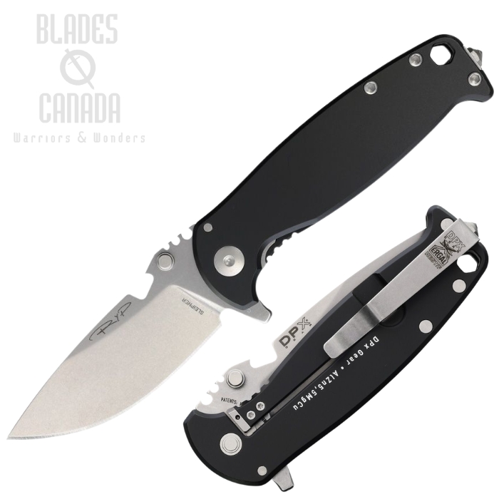 (image for) DPX HEST F Flipper Framelock Knife, Sleipner Stonewash, Titanium Black Textured, Glass Breaker, DPXHSF450