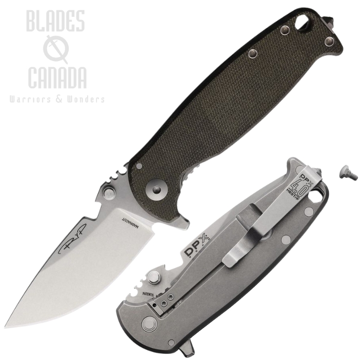 DPX Gear HEST 4.0 Fliper Framelock Knife, MagnaCut SW, Micarta Green, DPXHSF402