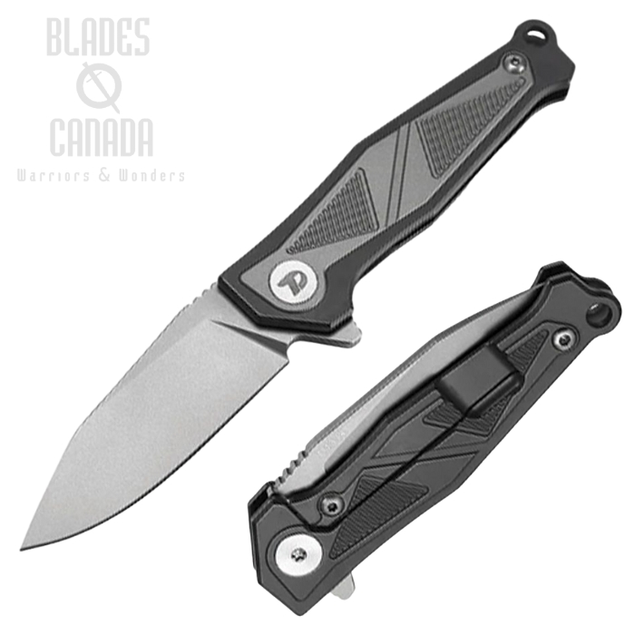 DreamTech Flipper Framelock Knife, M390 Satin, Titanium Black/Grey Zirconium Inlay, Kydex Neck Sheath, 1339G
