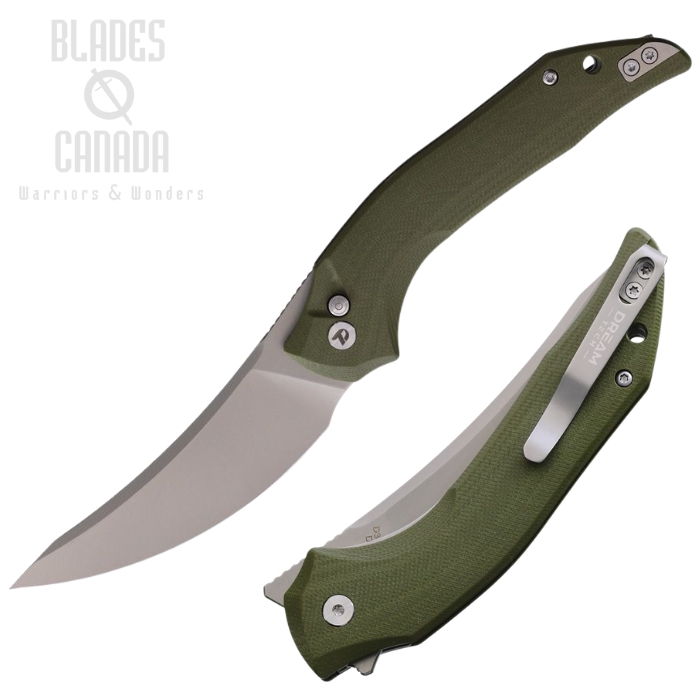 (image for) DreamTech Button Lock Folding Knife, D2 Bead Blast, G10 OD Green, D3052GGR
