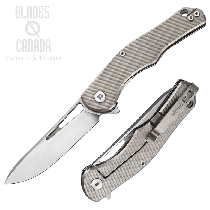 (image for) DreamTech Flipper Framelock Knife, D2 Satin, Titanium Grey, 3398TG