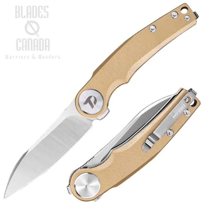 (image for) DreamTech Flipper Folding Knife, D2 Satin, G10 Desert Tan, D3618GD