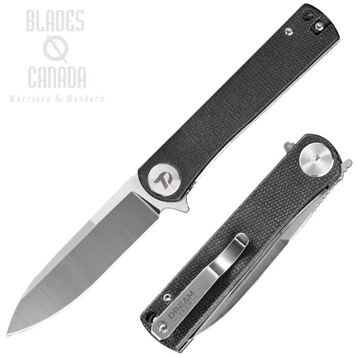 (image for) DreamTech Flipper Folding Knife, D2 Satin, Micarta Black, D3896MB