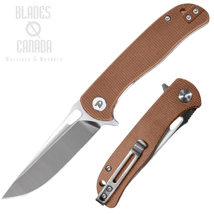 (image for) DreamTech Flipper Folding Knife, D2 Satin Drop Point, Micarta Brown, D3898MO