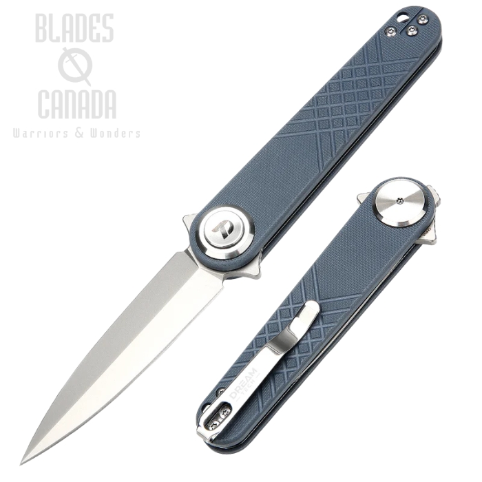 (image for) DreamTech Flipper Button Lock Knife, 14C28N Bead Blast, Titanium Textured Blue, D4052TBL