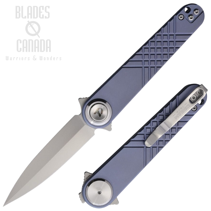 (image for) DreamTech Flipper Button Lock Knife, 14C28N Bead Blast, Titanium Textured Blue, D4052TBL
